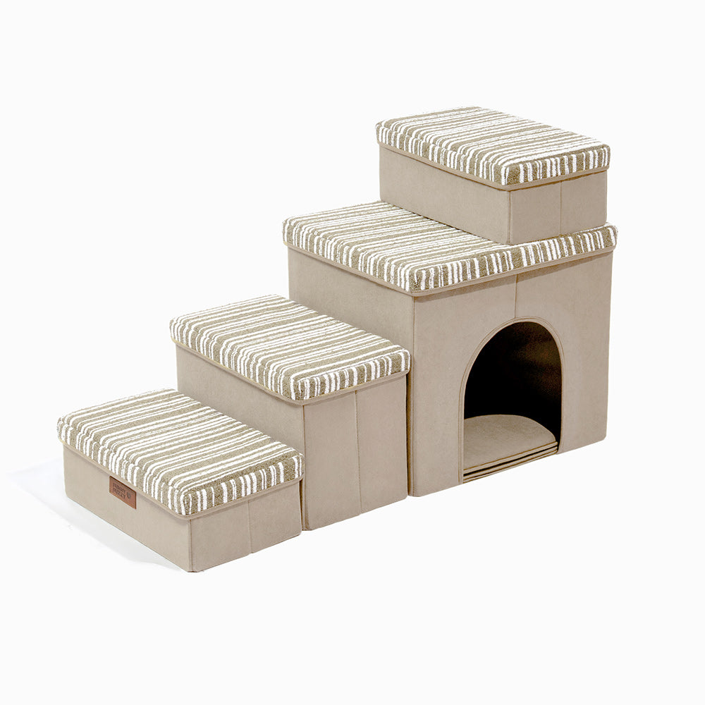 Foldable Dog Stairs with Storage and Condo - Funnyfuzzy SnugNest