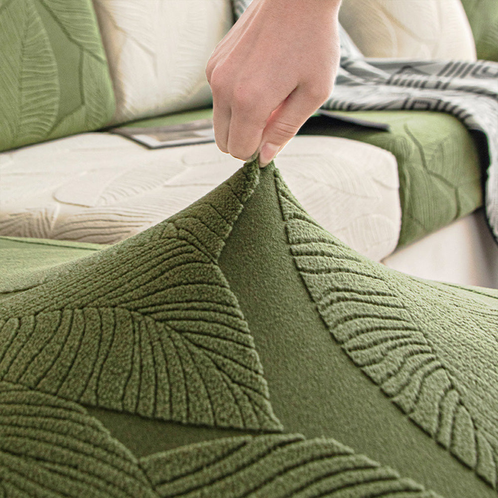 Modern Leaf Jacquard Water-Repellent Anti-Scratch Stretch Full Wrap Outdoor Couch Cover