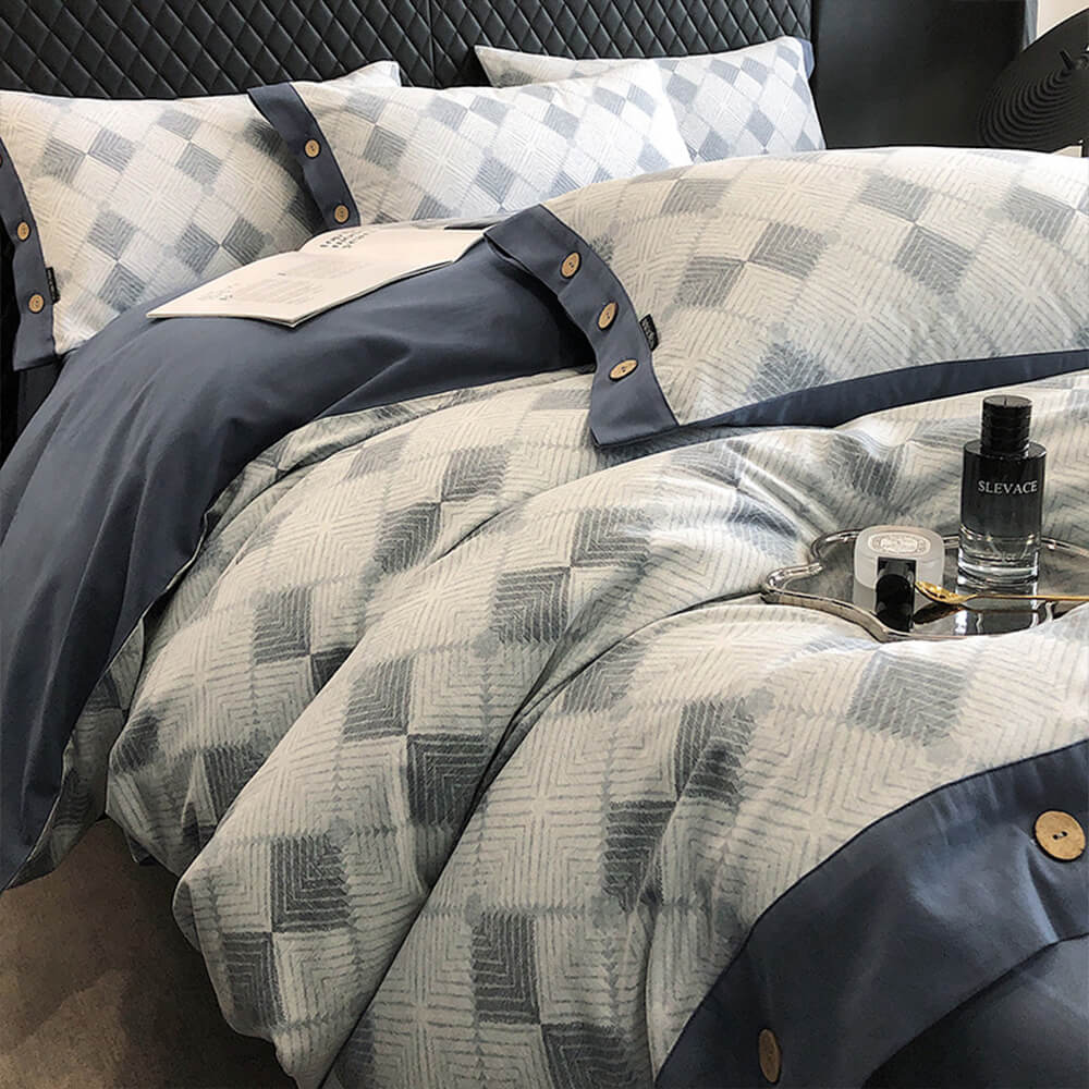 Colorful Geometric Ultra-Soft Brushed Cotton Button Bed Sheet Set