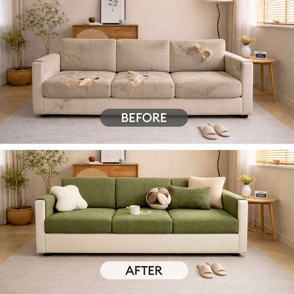 Vertical Stripe Corduroy Anti-Scratch Stretch Full-Cover Couch Cover