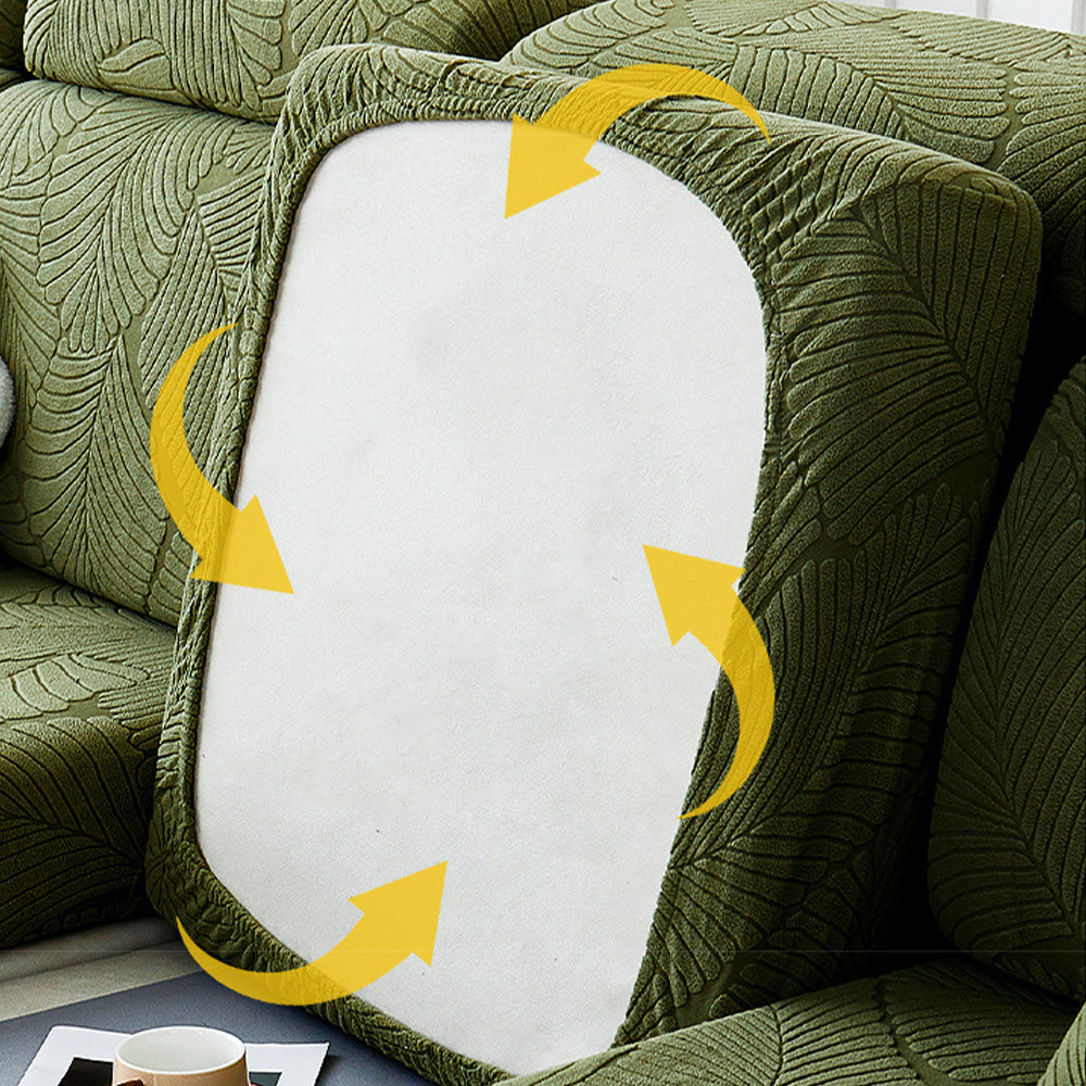 Modern Leaf Jacquard Water-Repellent Anti-Scratch Stretch Full Wrap Couch Cover