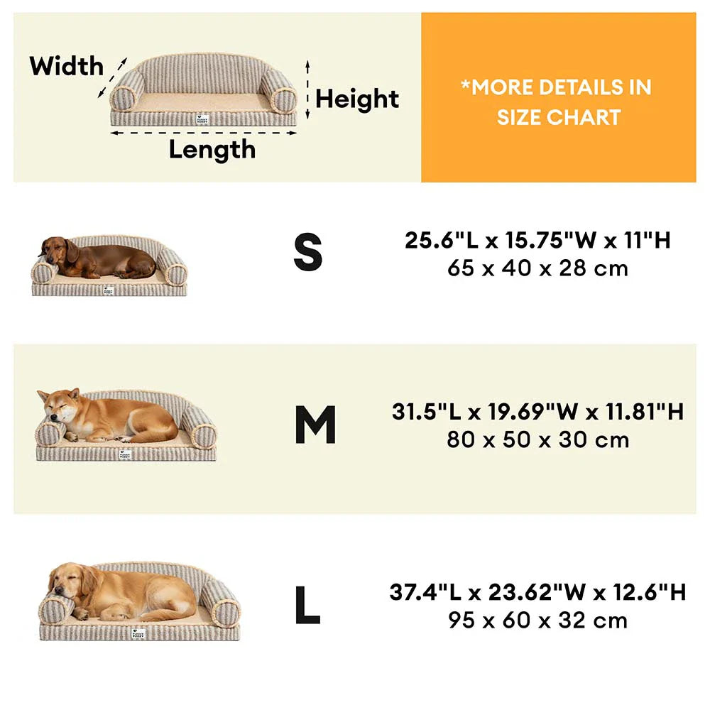 Fluffy Stripe Washable Orthopedic Dog & Cat Sofa Bed - Latte Nooki