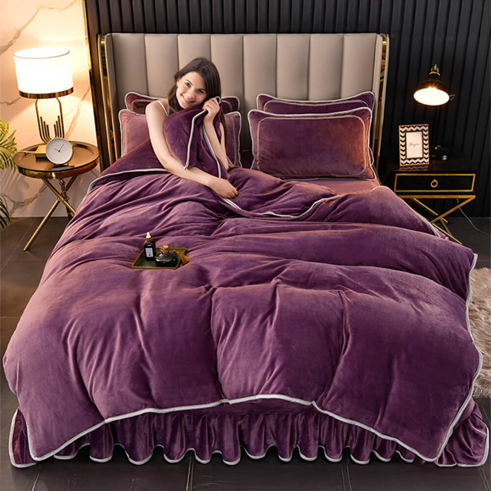 Luxury Extra Thick Warm Solid Color Milk Fleece Bed Sheet Set