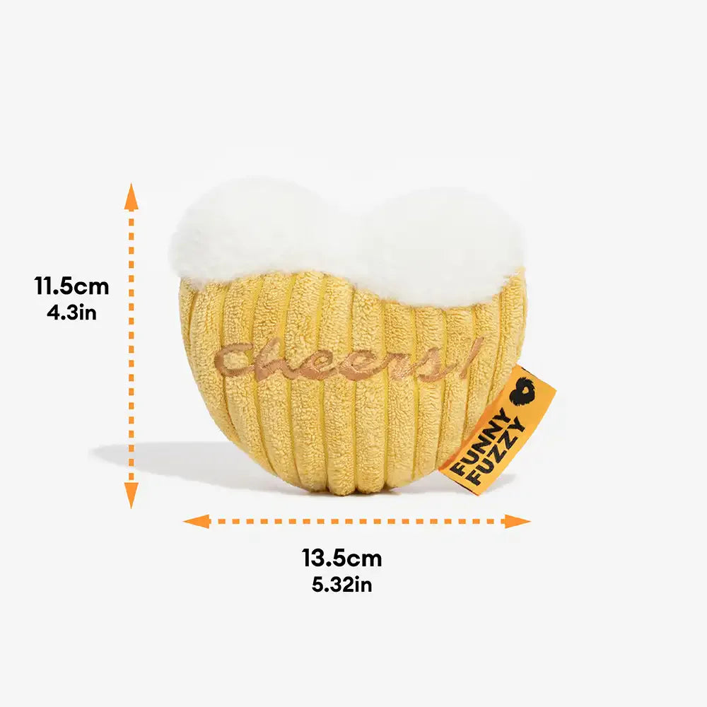 FUNNYFUZZY New Year's Eve Plush Squeaky Dog Toy - Cheers Beer