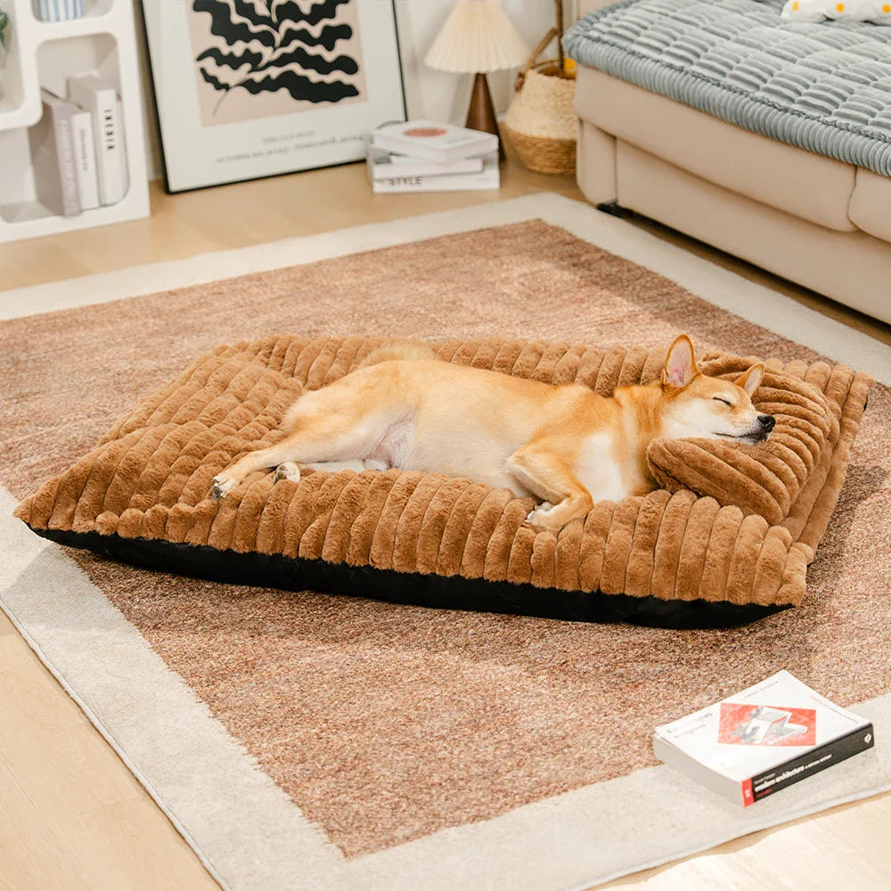 Plush Fluffy Thick Comfort Calming Dog Bed with Pillow