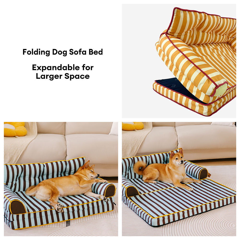 Stripe Waterproof Foldable Large Dog Sofa Bed - Sunny Siesta