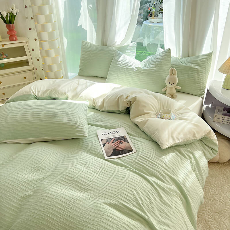 All-Seasons Seersucker Solid Color Comfort Bed Sheet Set