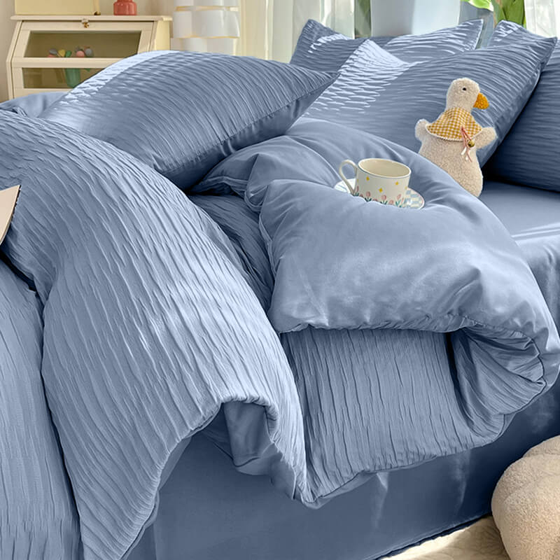 All-Seasons Seersucker Solid Color Comfort Bed Sheet Set