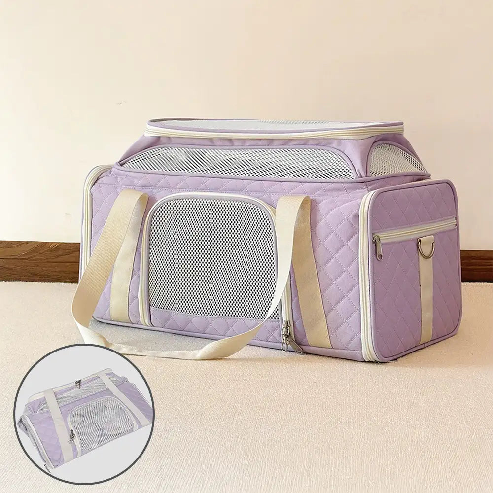 Classic Diamond Pattern Portable Large-Capacity Expandable Pet Carrier Bag