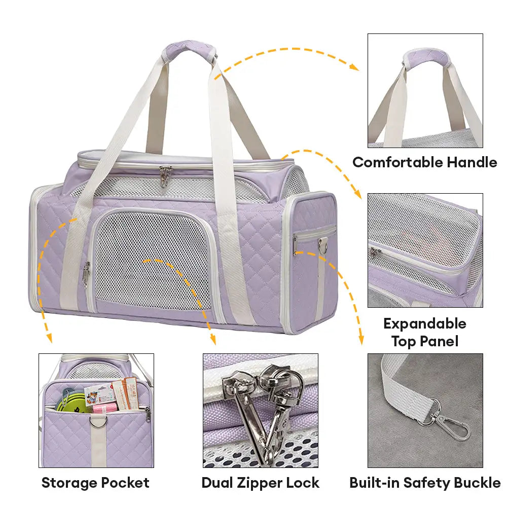 Classic Diamond Pattern Portable Large-Capacity Expandable Pet Carrier Bag