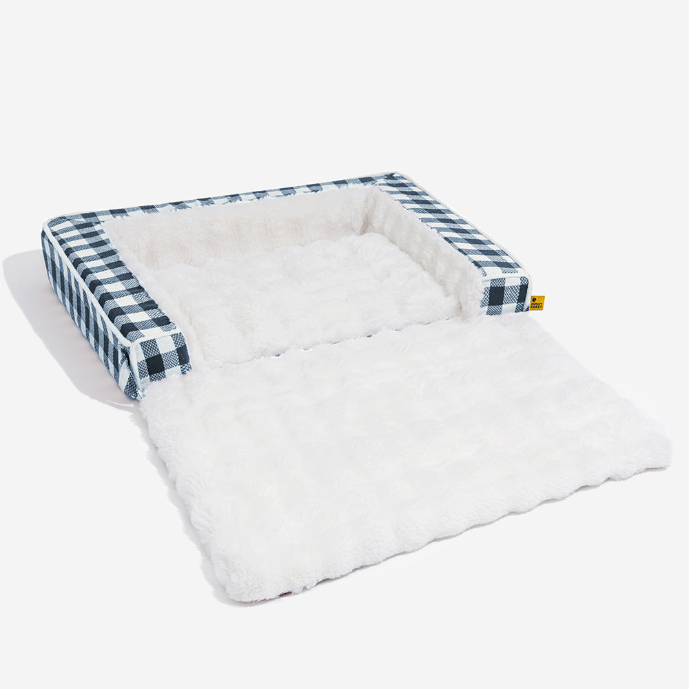 Classic Plaid Ergonomic Calming Dog Bed - Expandable&Washable