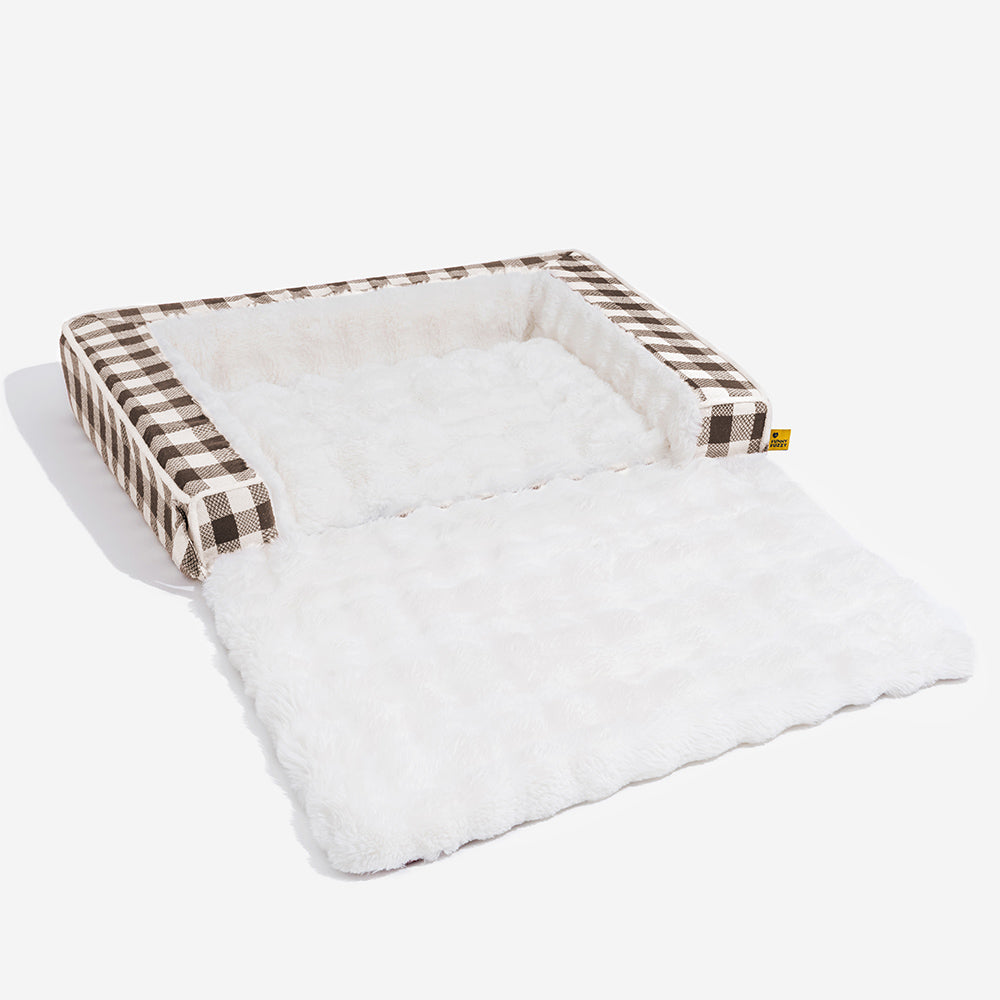 Classic Plaid Ergonomic Calming Dog Bed - Expandable&Washable