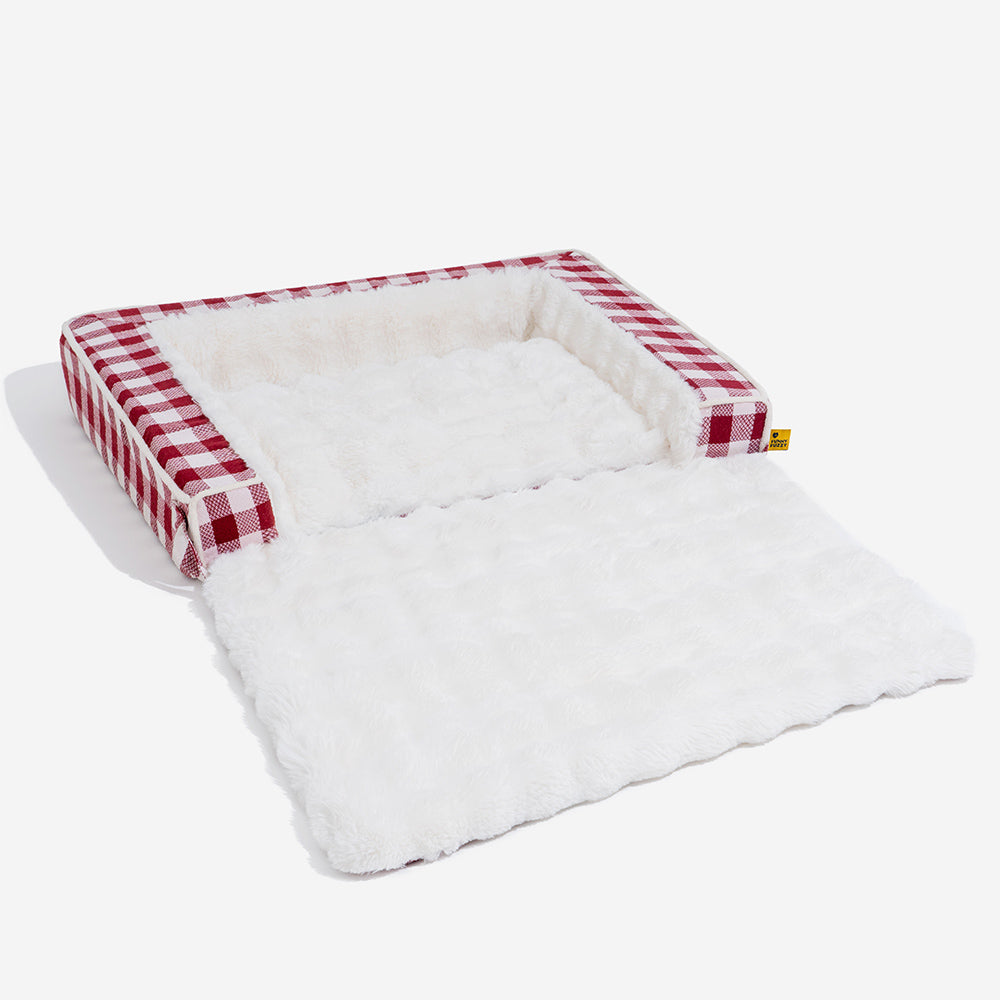 Classic Plaid Ergonomic Calming Dog Bed - Expandable&Washable