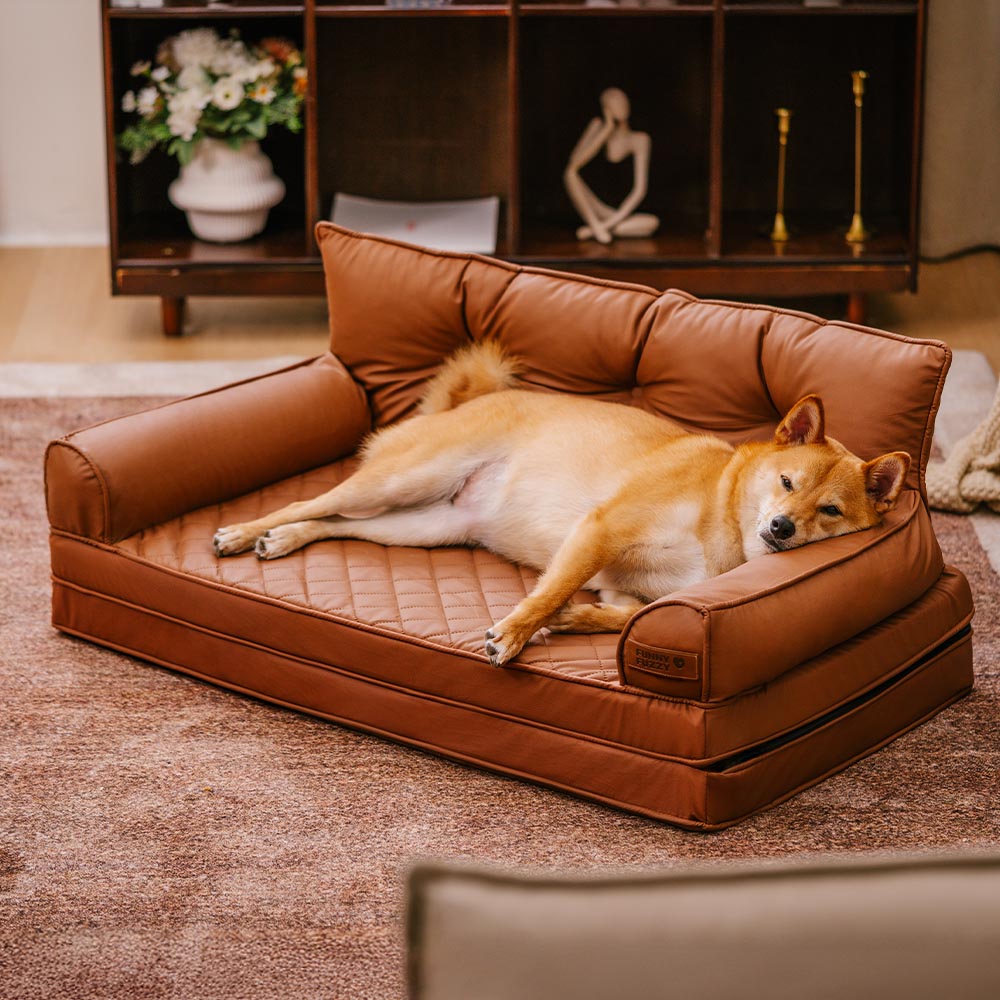 Luxe Faux Leather Foldable Orthopedic Large Dog Bed - Outdoor