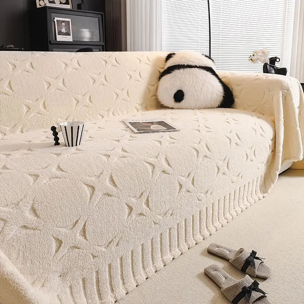 Cream Textured Jacquard Design Sofa Decorative Throw Couch Cover