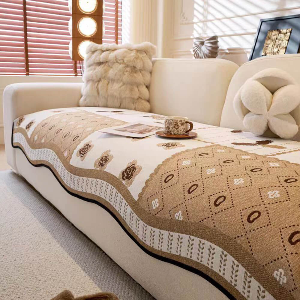 Chenille Scratch-resistant Fabric Pastoral Style Irregular Shaped Non-slip Couch Cover