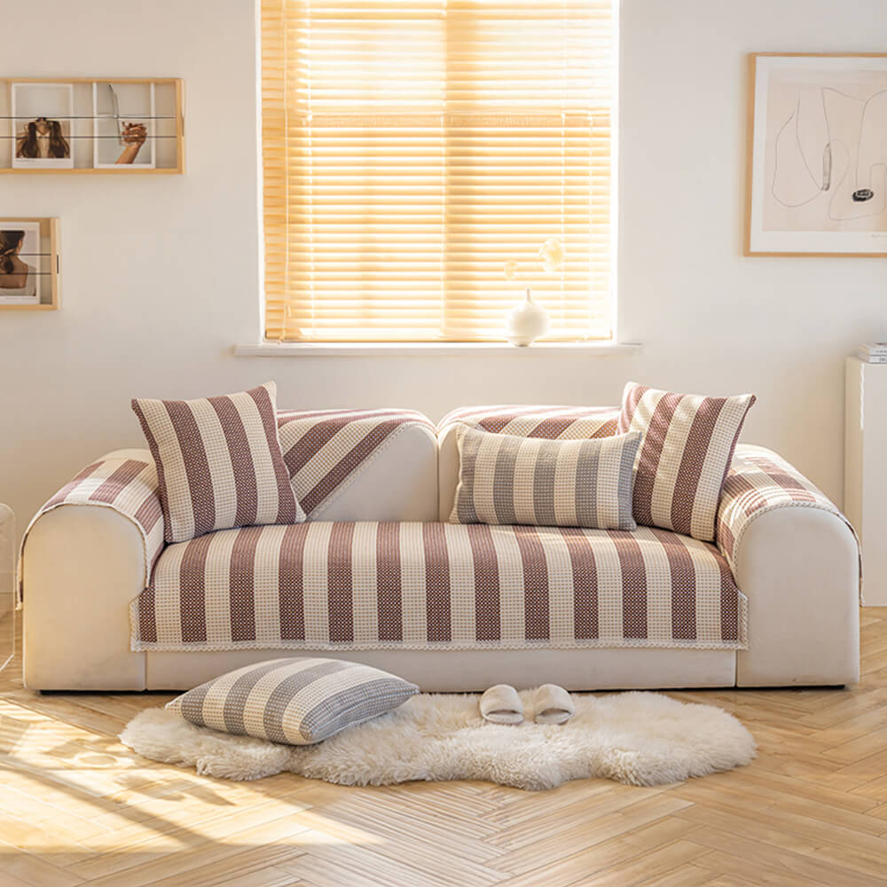 Cotton Linen Stripe Anti-scratch Furniture Protector Couch Cover