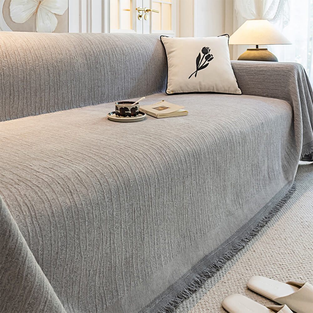 Cream Chenille Textured Pet-Friendly Anti-Scratch Throw Couch Cover