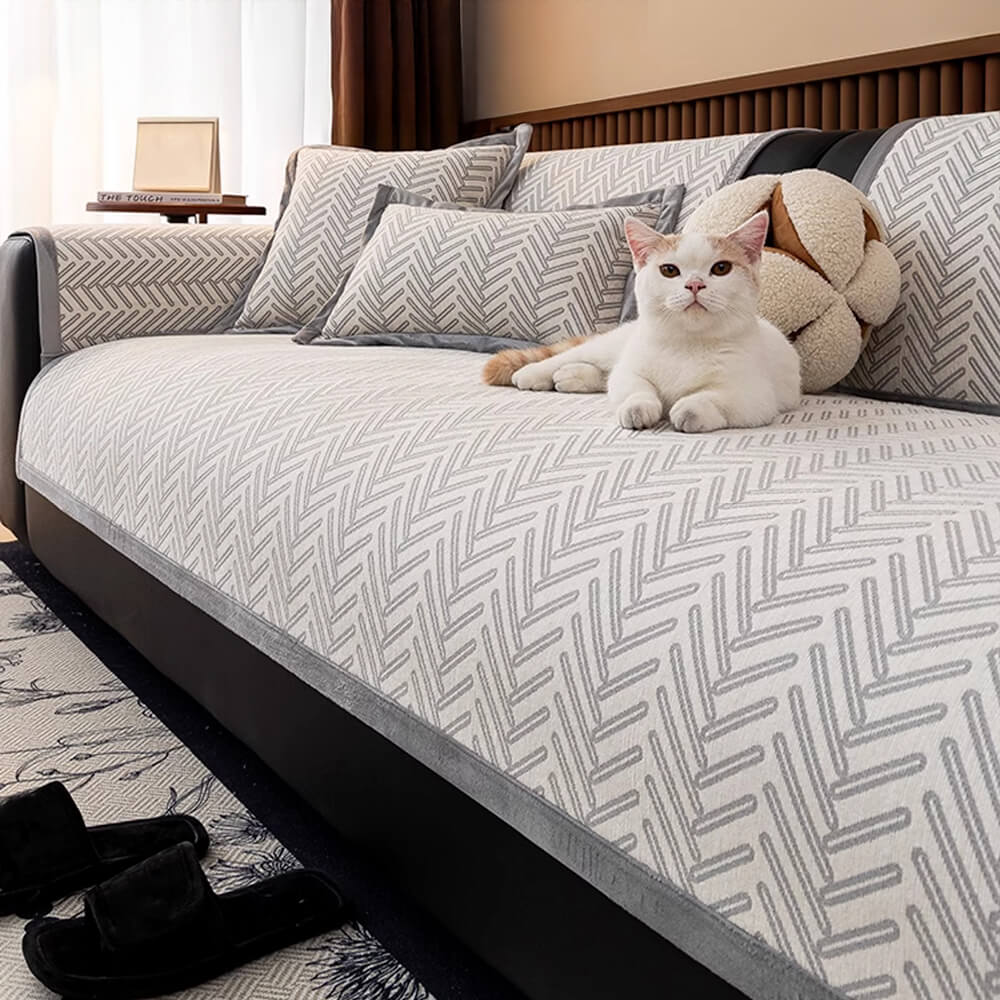 Modern Chic Herringbone Chenille Anti-scratch Non-Slip Couch Cover