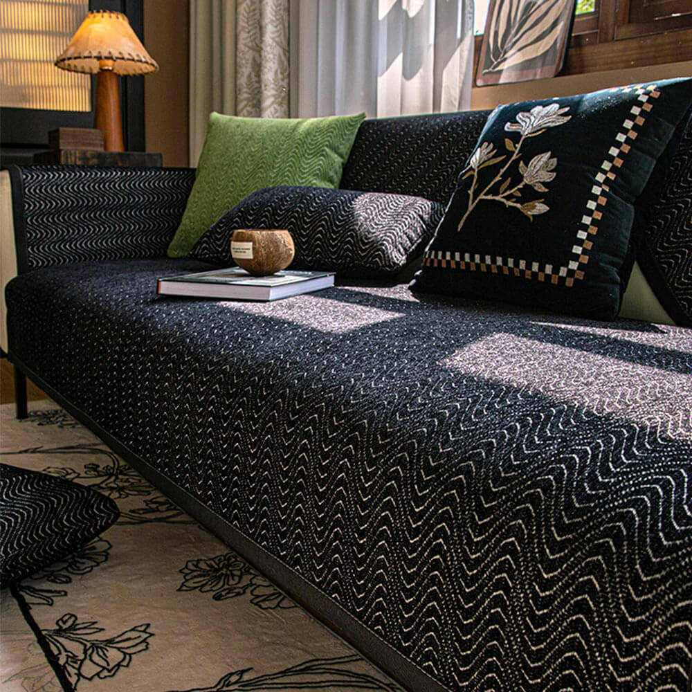 Chenille Anti-Slip Cat-Scratch Resistant Wavy Texture Premium Couch Cover