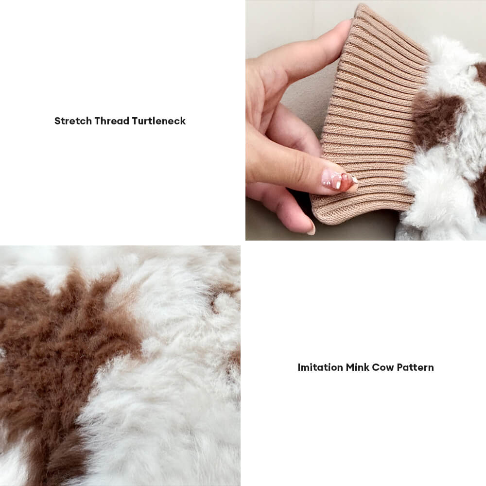 Fluffy Cow Print Dog Sweater - Cozy and Trendy Winter Wear