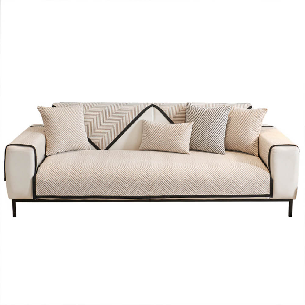 Two-Tone Woven Herringbone Skin-Friendly Polar Fleece Couch Cover