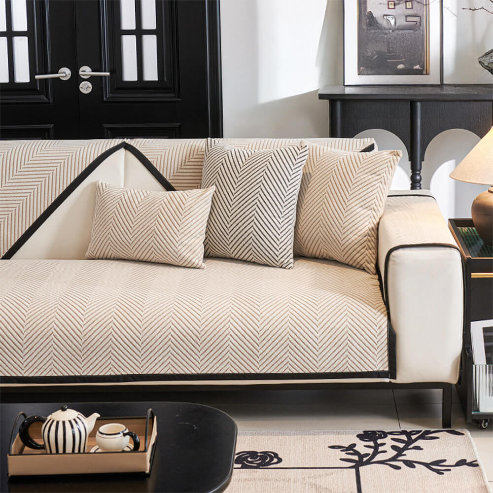 Two-Tone Woven Herringbone Skin-Friendly Polar Fleece Couch Cover