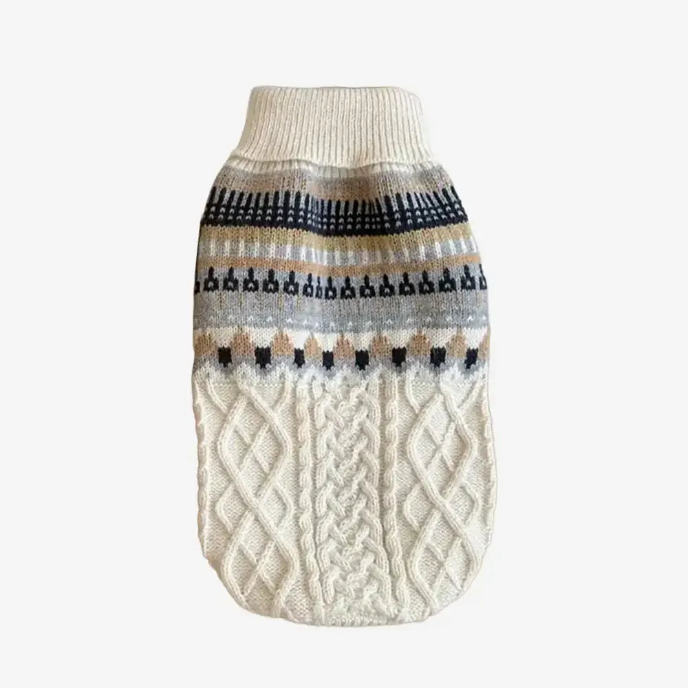 Fair Isle Pattern Knitted Linen Dog Sweater with Classic Collar