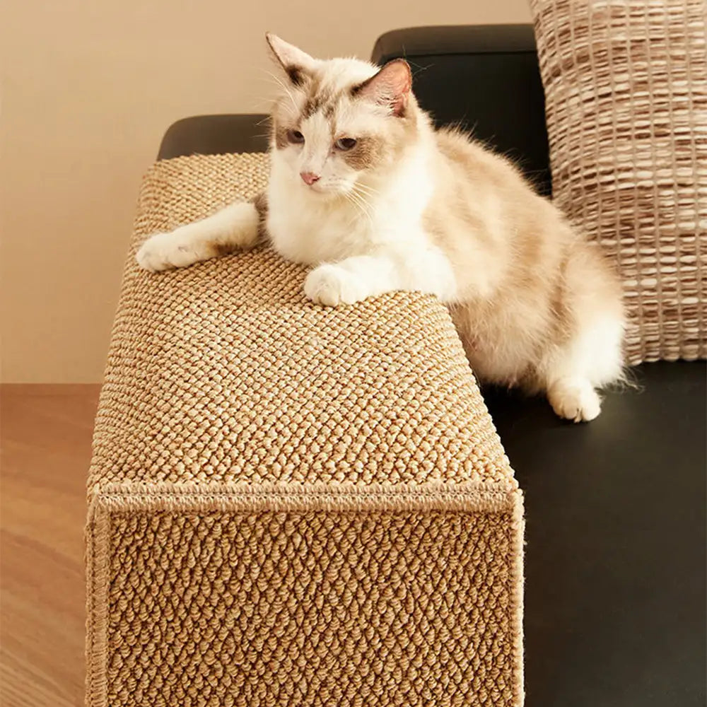 Faux Sisal Scratch-Resistant Sofa Armrest Protector Cover for Cats