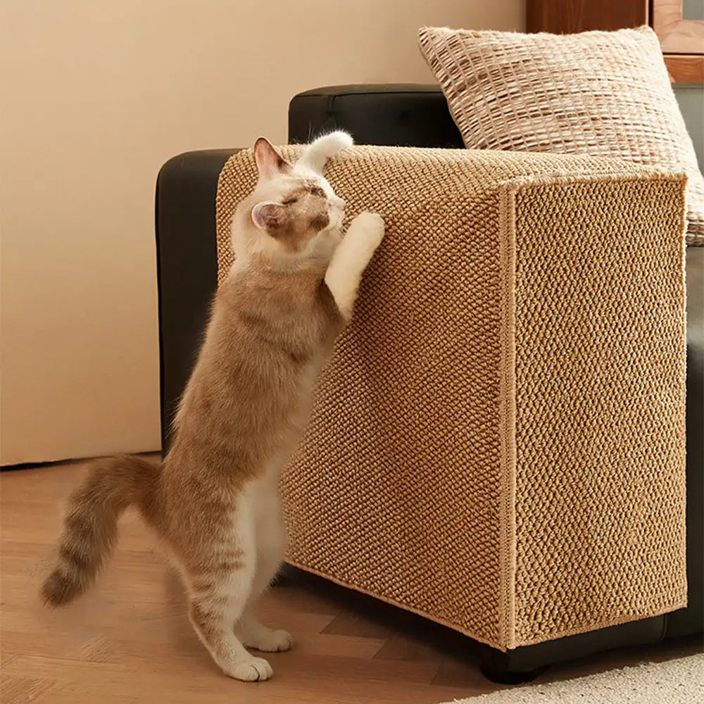 Faux Sisal Scratch-Resistant Sofa Armrest Protector Cover for Cats