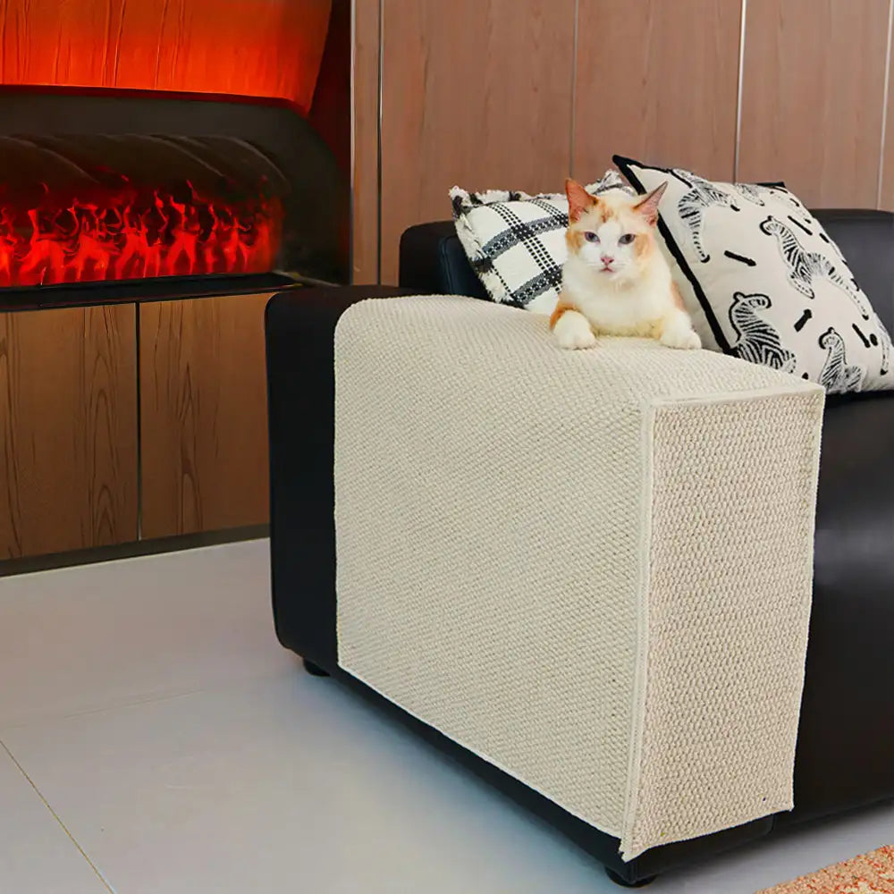 Faux Sisal Scratch-Resistant Sofa Armrest Protector Cover for Cats