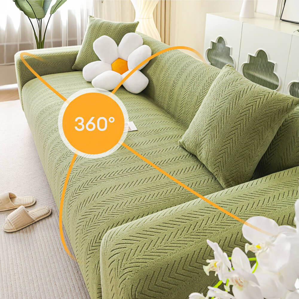 Elegant Herringbone Cream Aesthetic Stretch Couch Cover