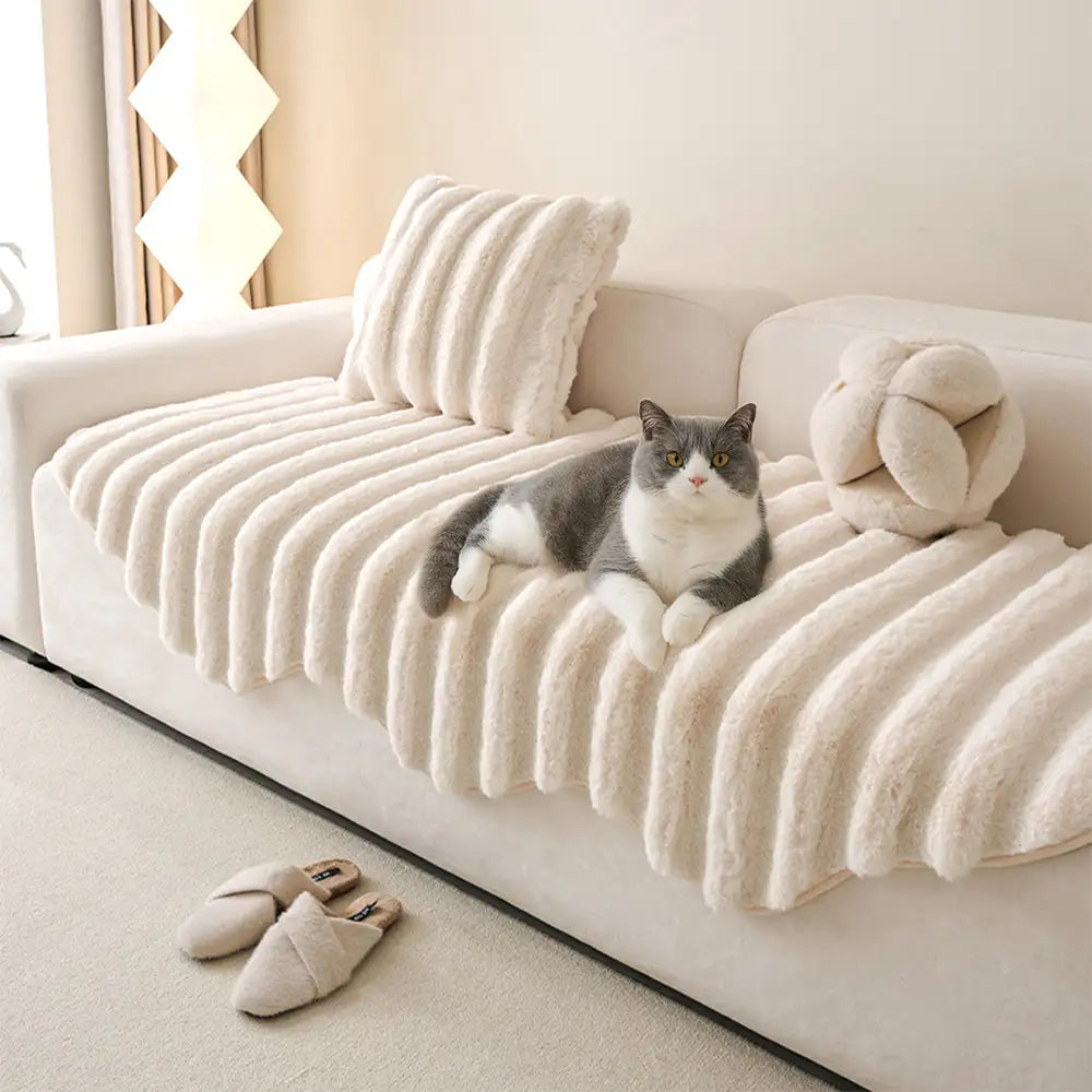 Fluffy Comfort Plush Furniture Protection Decorative Couch Cover