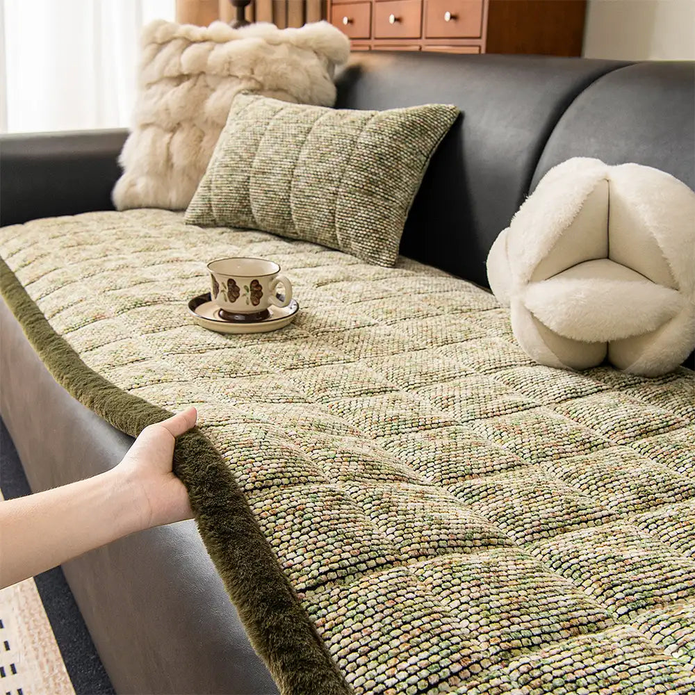 Pet-Friendly Chenille Textured Non-Slip Couch Cover with Frayed Edges