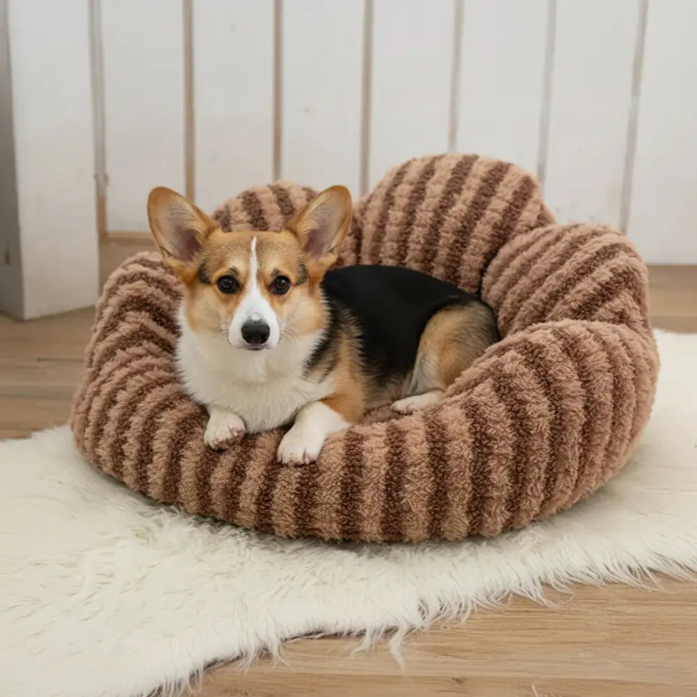 Petal-Shaped Striped Plush Pet Sofa Bed