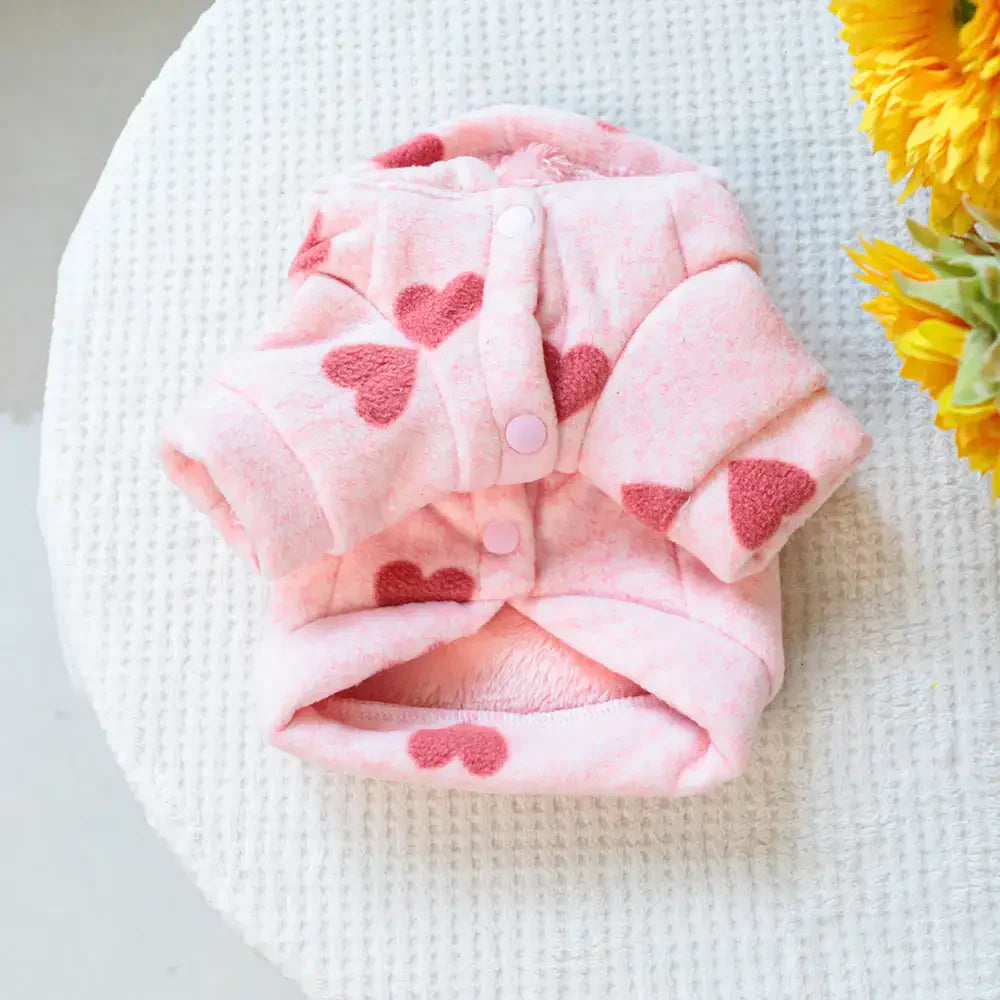 Pink Heart Print Hooded Long-Sleeve Dog Sweatshirt