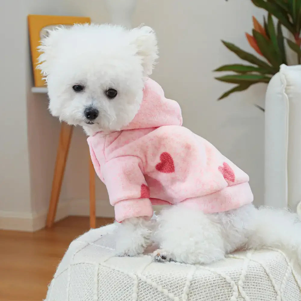 Pink Heart Print Hooded Long-Sleeve Dog Sweatshirt