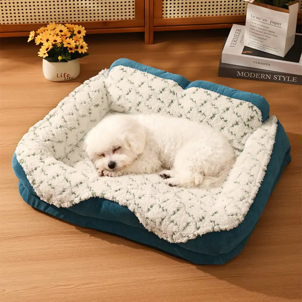 Plush Contrast Jacquard Neck Support Fashion Pet Bed