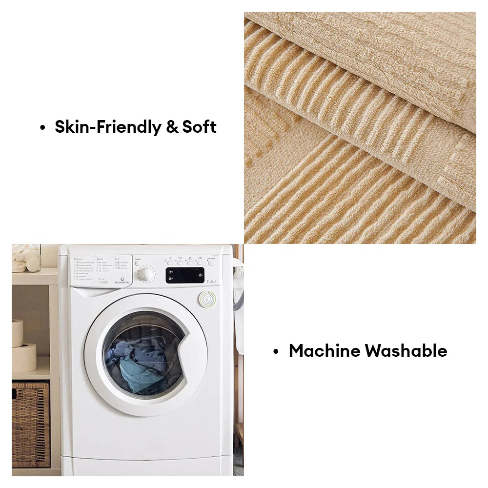 Plush Cream Geometric All Seasons Non-Slip Couch Cover