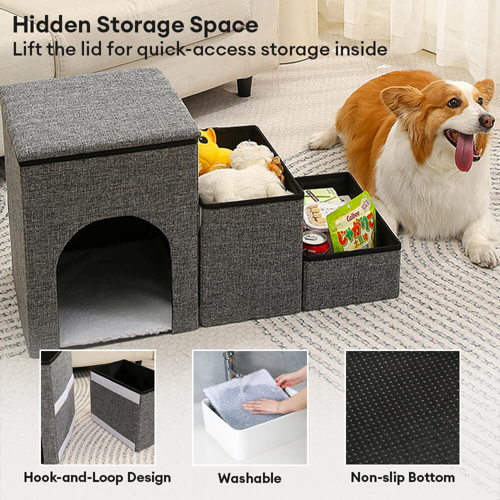 Portable Multi-Functional Foldable Dog Stairs with Storage and Condo