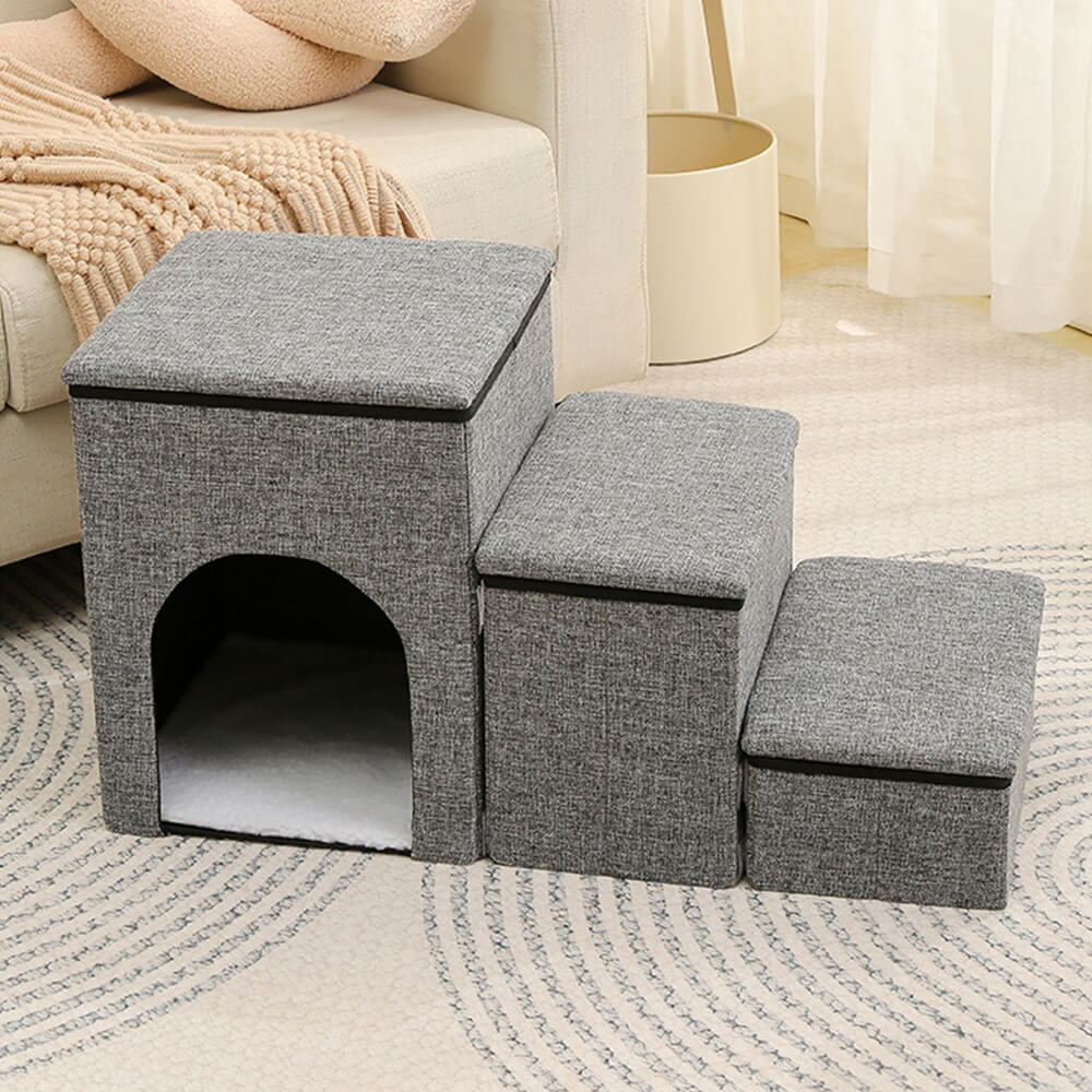 Portable Multi-Functional Foldable Dog Stairs with Storage and Condo