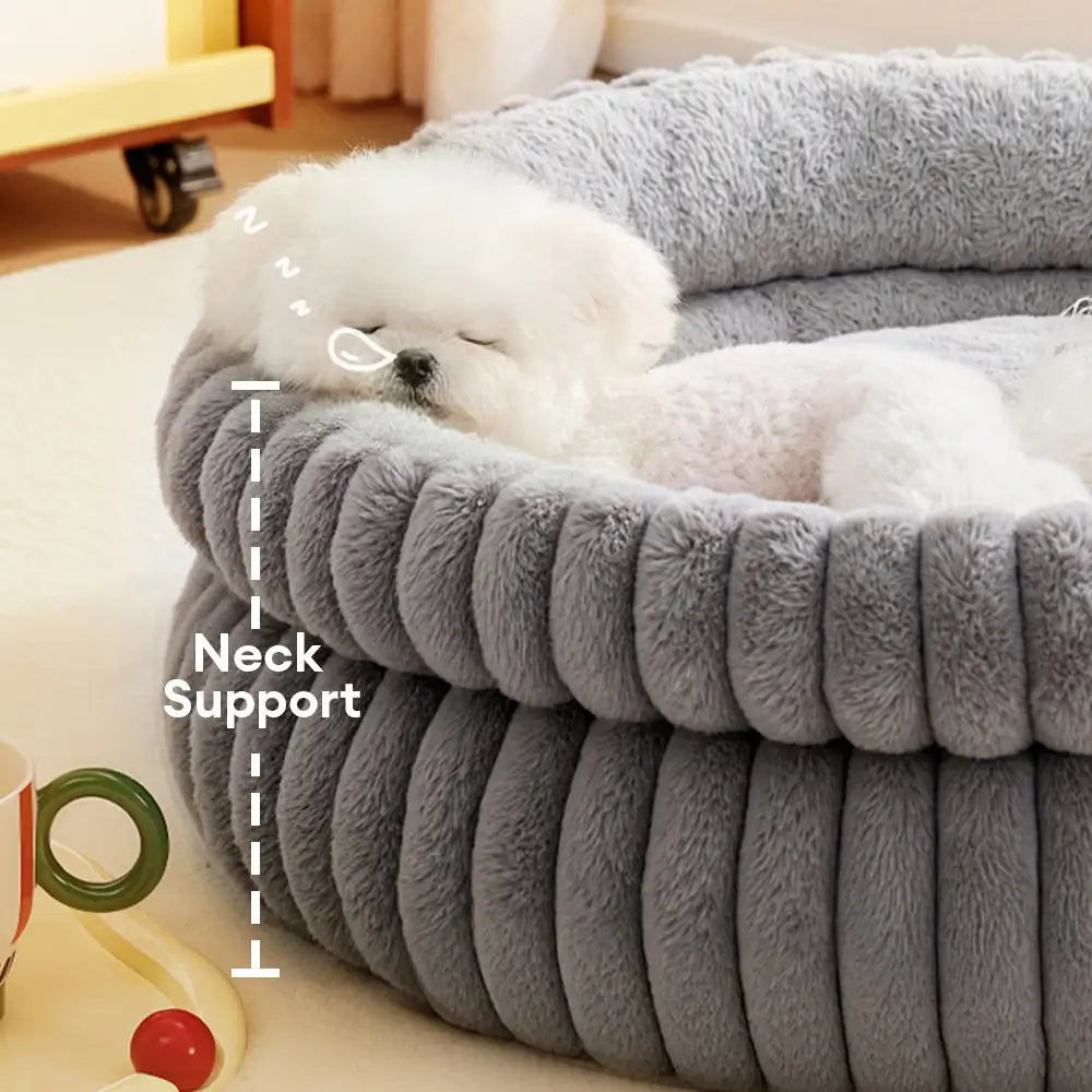 Round Plush Comfort Dog Bed With Raised Sides - Cuddling Bed
