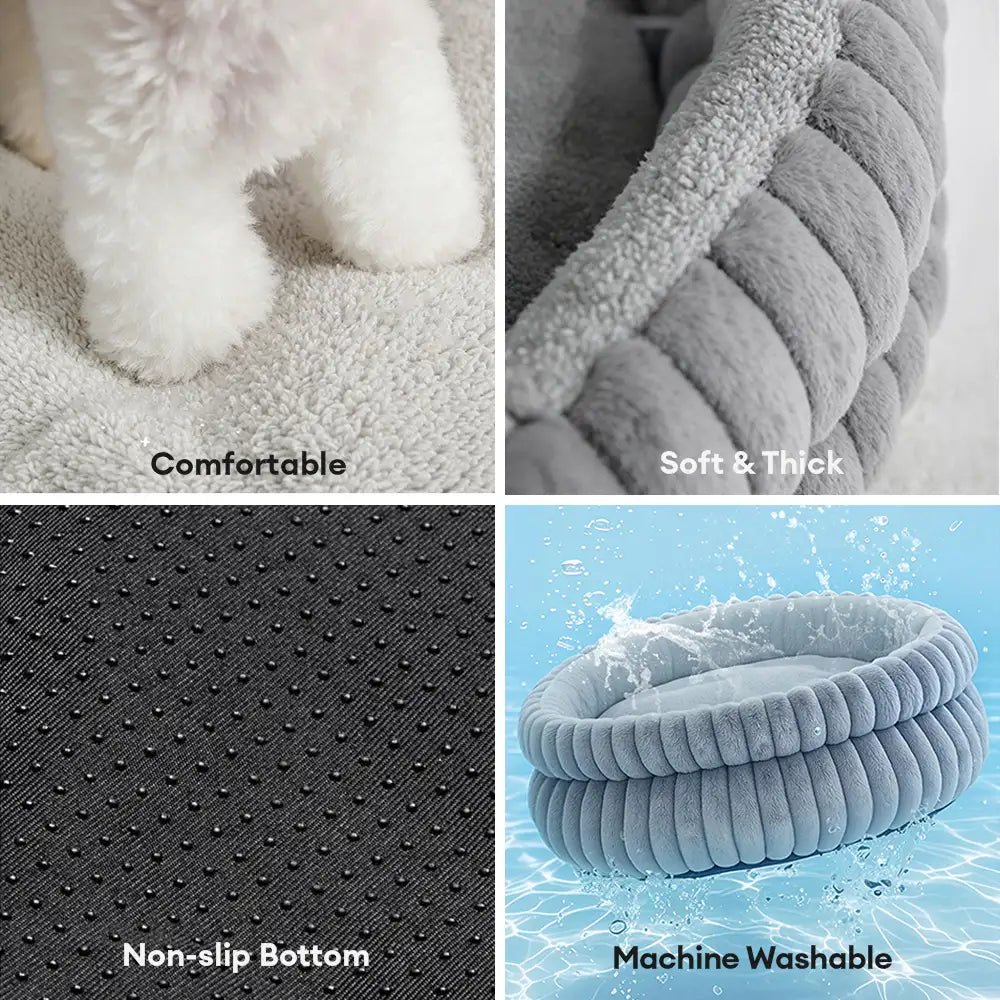 Round Plush Comfort Dog Bed With Raised Sides - Cuddling Bed