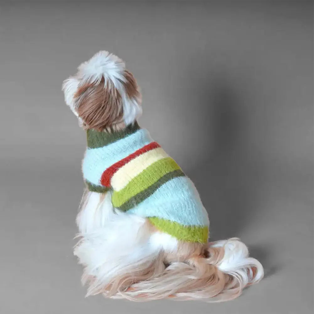 Stylish Striped Stand-Up Collar Knitted Plush Dog Sweater