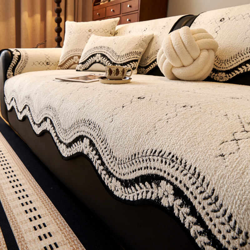 Wavy Pattern Anti-Scratch Plush Couch Cover