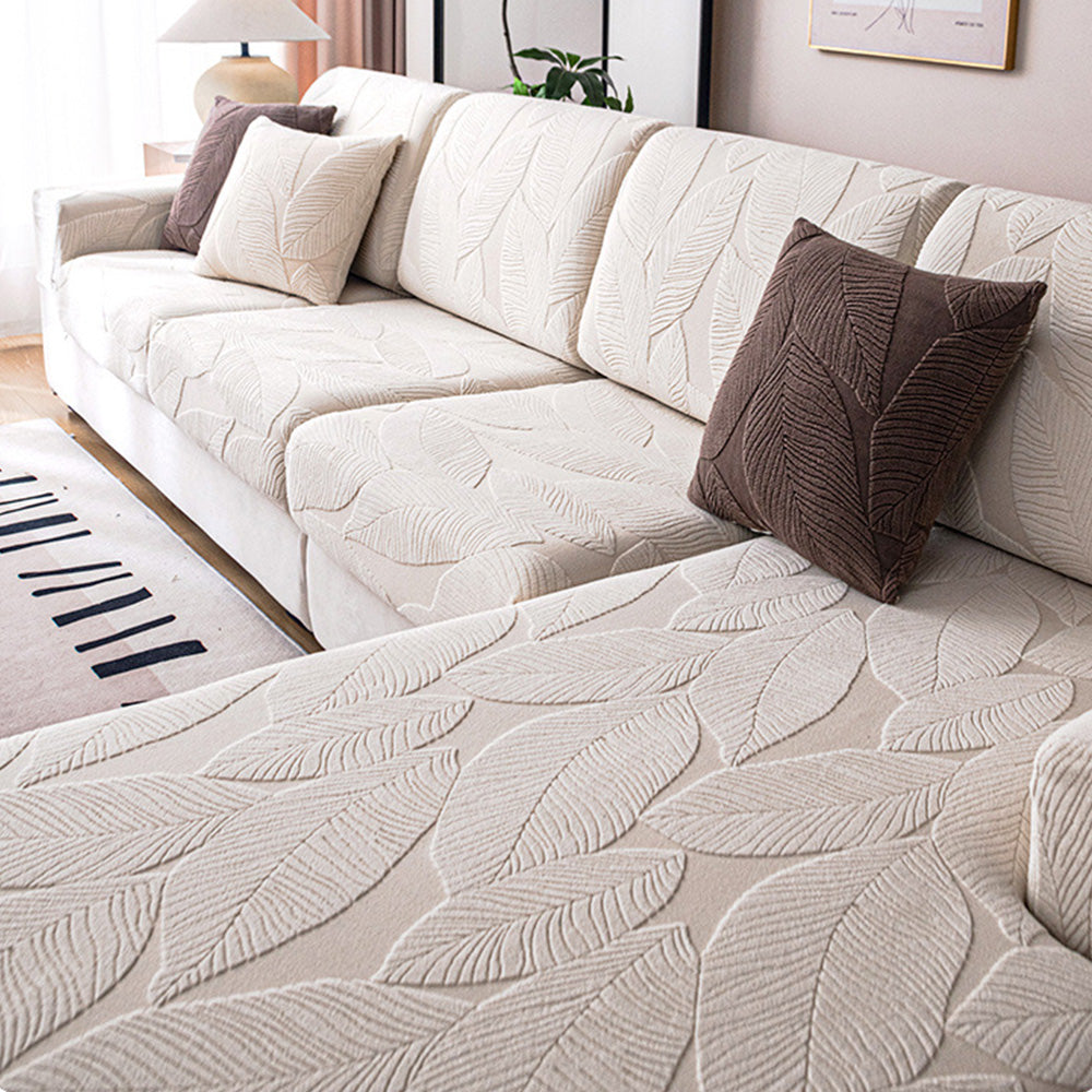 Modern Leaf Jacquard Water-Repellent Anti-Scratch Stretch Full Wrap Outdoor Couch Cover