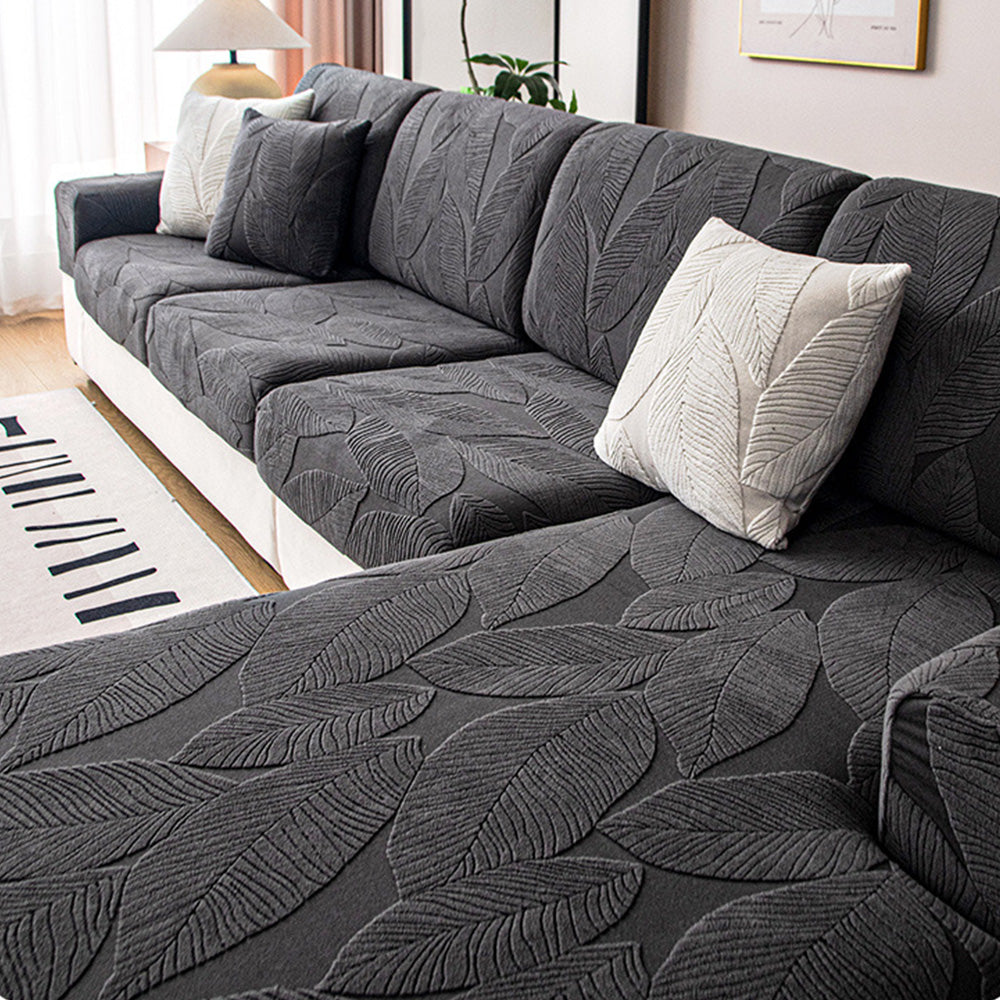 Modern Leaf Jacquard Water-Repellent Anti-Scratch Stretch Full Wrap Outdoor Couch Cover