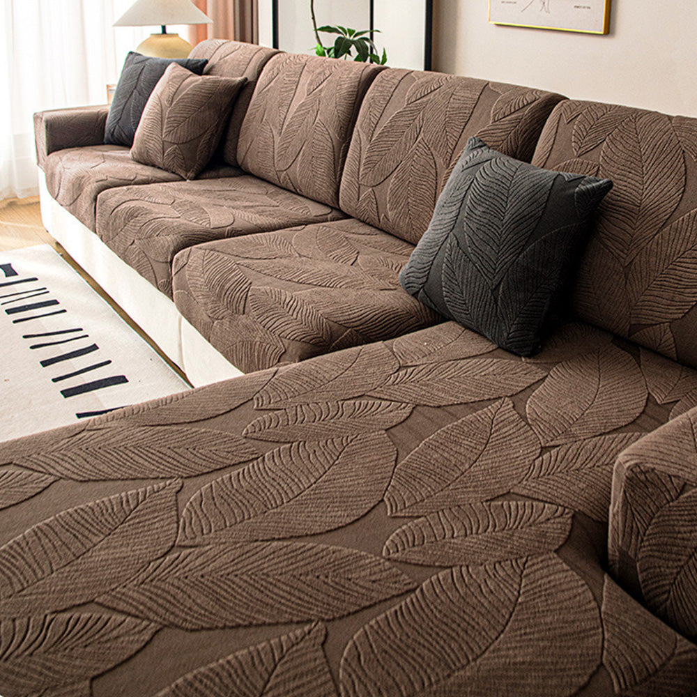 Modern Leaf Jacquard Water-Repellent Anti-Scratch Stretch Full Wrap Outdoor Couch Cover