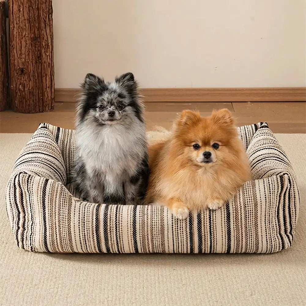 Striped Chenille Scratch-Resistant Breathable Neck Support Dog Square Bed