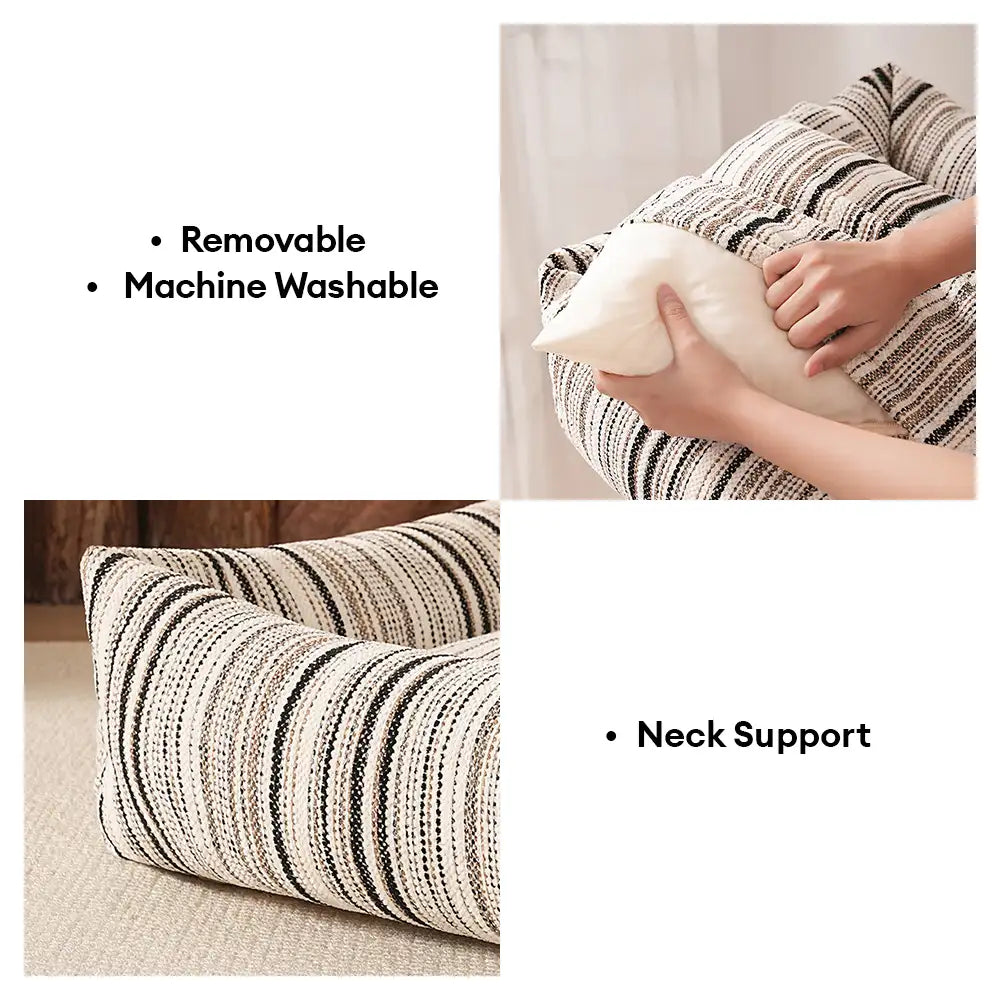 Striped Chenille Scratch-Resistant Breathable Neck Support Dog Square Bed